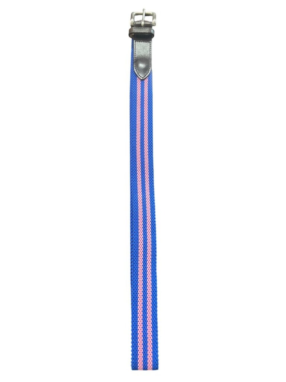 Vineyard Vines Mens Size 36 Woven Belt With Leather Trim Blue Pink Stripe - Picture 3 of 5